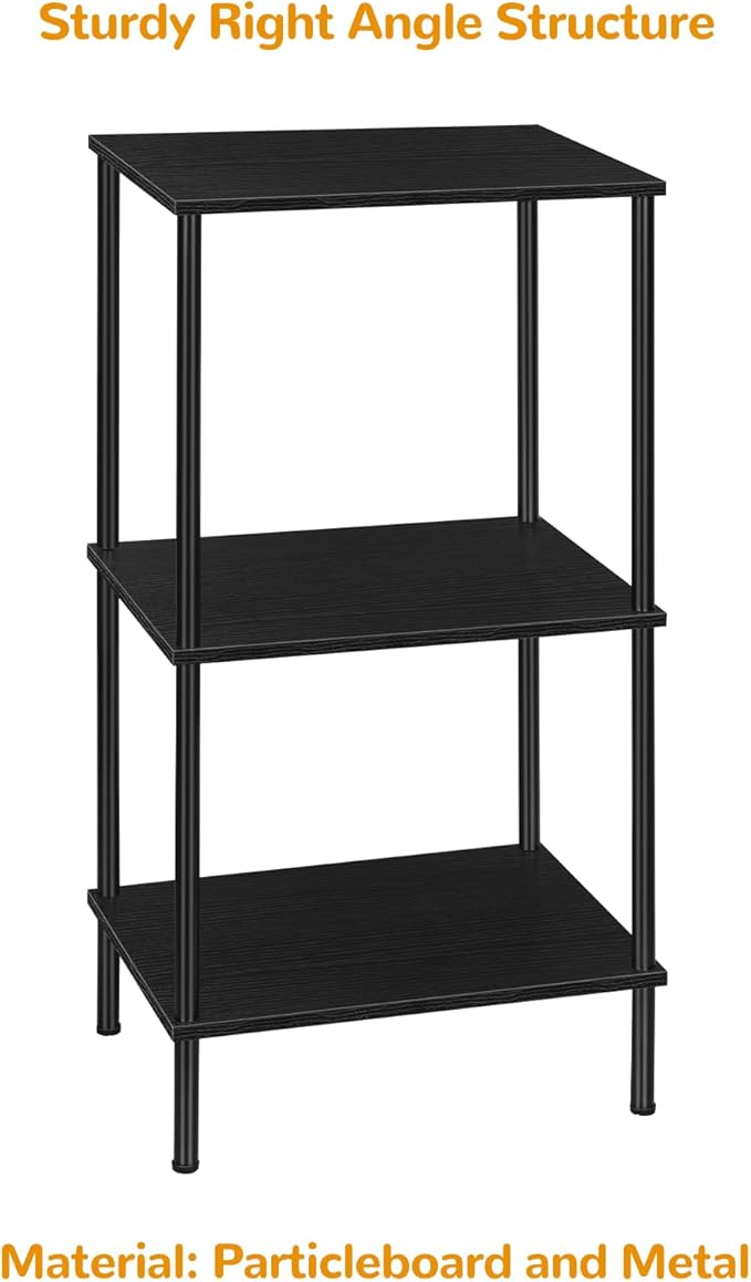 Tall Side Table with Storage 3 Tier Black End Table Metal Storage Shelves for Living Room Bedroom Bathroom Small Slim Table for Office