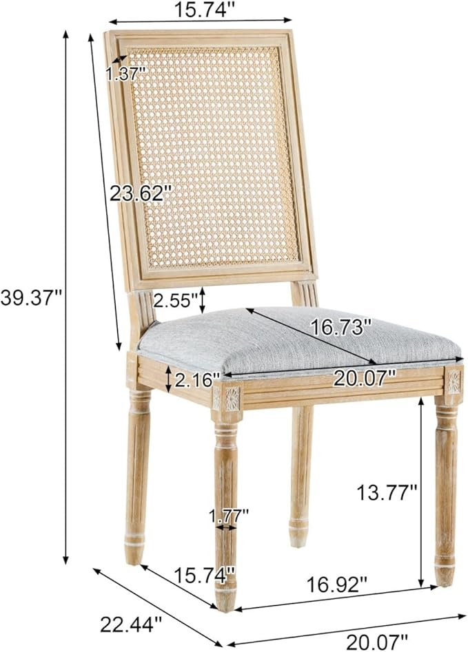 Merax Upholstered Solid Wood Dining Chairs Set of 4, French Country Style Accent Side Seating Furniture for Kitchen, Living Room, Wicker Back, Grayish Green
