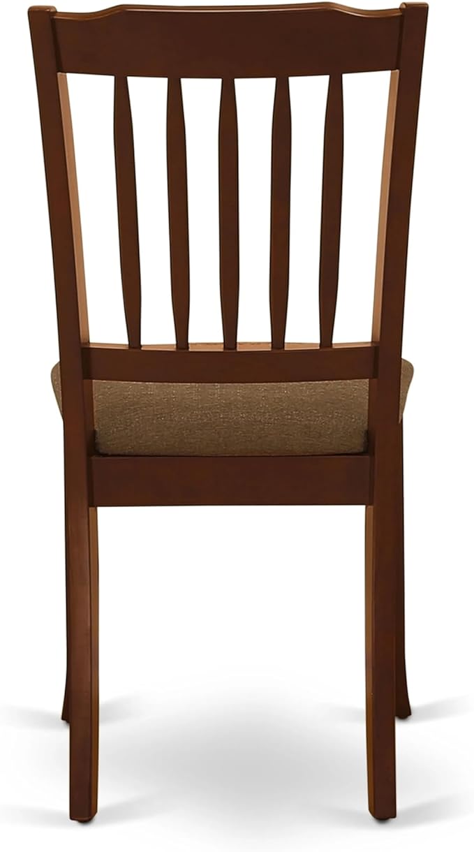 East West Furniture AMDA3-MAH-C 3 Piece Kitchen Table & Chairs Set Contains a Round Dining Room Table with Pedestal and 2 Linen Fabric Upholstered Chairs, 36x36 Inch, Mahogany