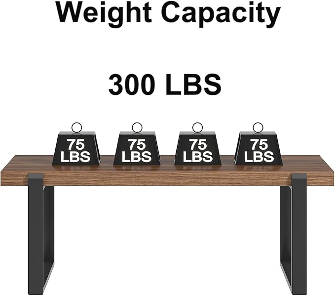 FOLUBAN Modern Coffee Table, Rustic Wood and Metal Center Table, Industrial Rectangle Cocktail Tea Table for Living Room, Walnut, 47 Inch