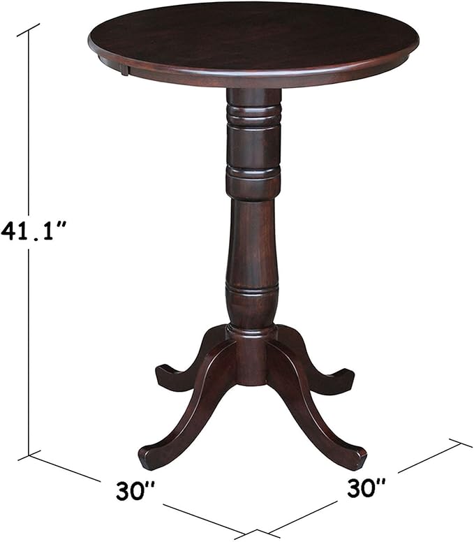 IC International Concepts 30" Round Top Pedestal Table, Bar Height-40.9", Rich Mocha