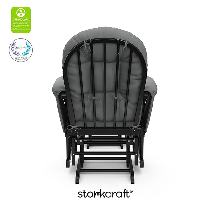 Storkcraft Premium Hoop Glider & Ottoman (Black with Light Gray) — GREENGUARD Gold Certified, Wood Craftsmanship, Convenient Storage Pockets, Smooth-Gliding Chair for Nursery, Multi-Award-Winning