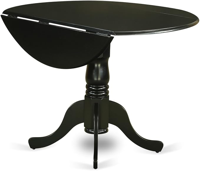 East West Furniture DLWE5-BLK-W 5 Piece Dinette Set for 4 Includes a Round Dining Table with Dropleaf and 4 Dining Room Chairs, 42x42 Inch, Black