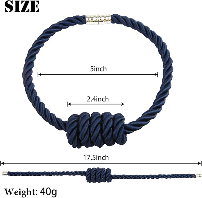 BEL AVENIR Magnetic Curtain Tiebacks, Decorative Drapery Holdbacks Modern Woven Tie-Backs with Exquisite Knot (Navy, 2 Pack)