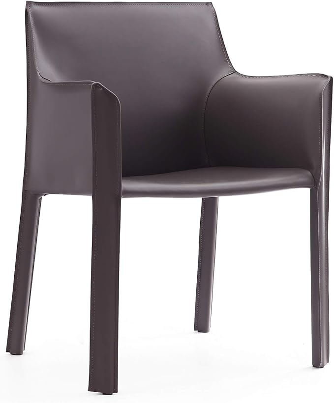 Manhattan Comfort Paris 8-Piece Leather Dining Chair and Armchair Set, Upholstered in Luxurious Saddle Material, Metal Frame, Ideal for Industrial and Coastal Homes, No Assembly, Grey