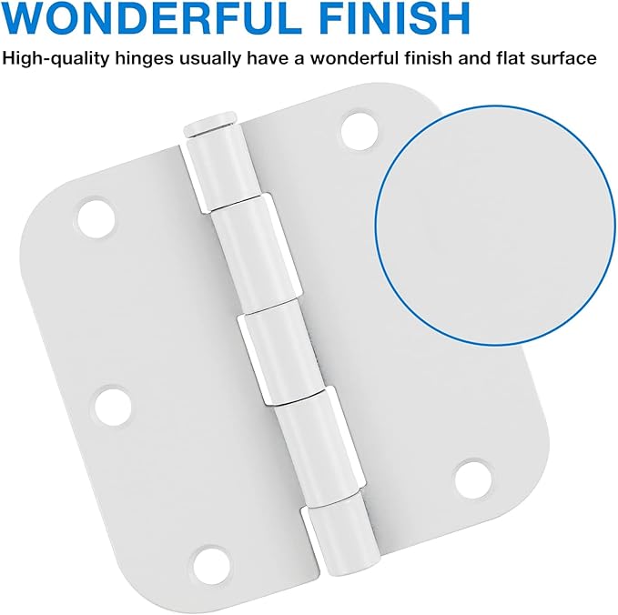 12 Pack Interior 3.5" Door Hinges for Doors 3 1/2 Inch White Matte Rounded 5/8" Noise Free Flat Residential Standard Hinge for Study Spare/Play/Lounge/Bed Room,Walk-in Closet,DIY Table,Celler,Balcony