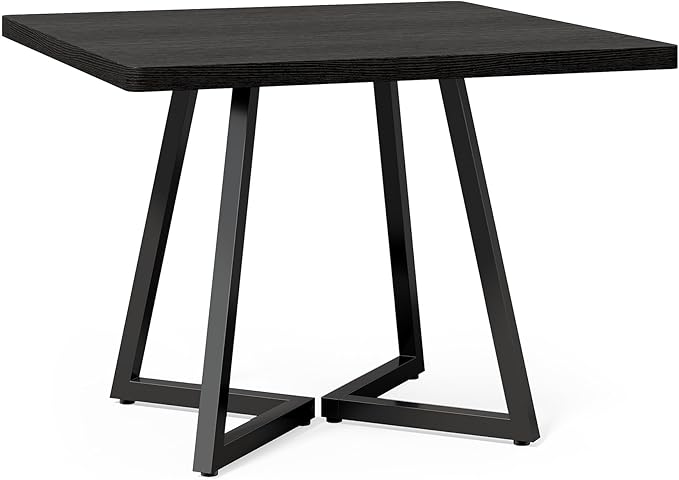 LITTLE TREE 31.5 Inches Small Dining Table for 4, Square Dinner Table for Small Space, Dining Room Tables, Black Wooden Kitchen Table with Metal Legs, Modern Leisure Cafe Table for Apartment