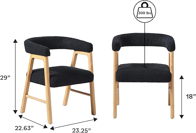 Walker Edison Ezra Modern Curved Back Dining Chair with Boucle Upholstery - Black (Set of 2)
