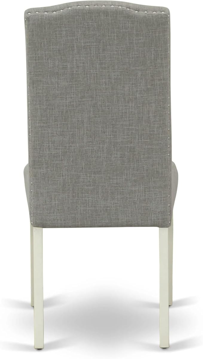East West Furniture ANEN5-LWH-06 5 Piece Dining Room Furniture Set Includes a Round Kitchen Table with Pedestal and 4 Dark Shitake Linen Fabric Parsons Dining Chairs, 36x36 Inch, Linen White