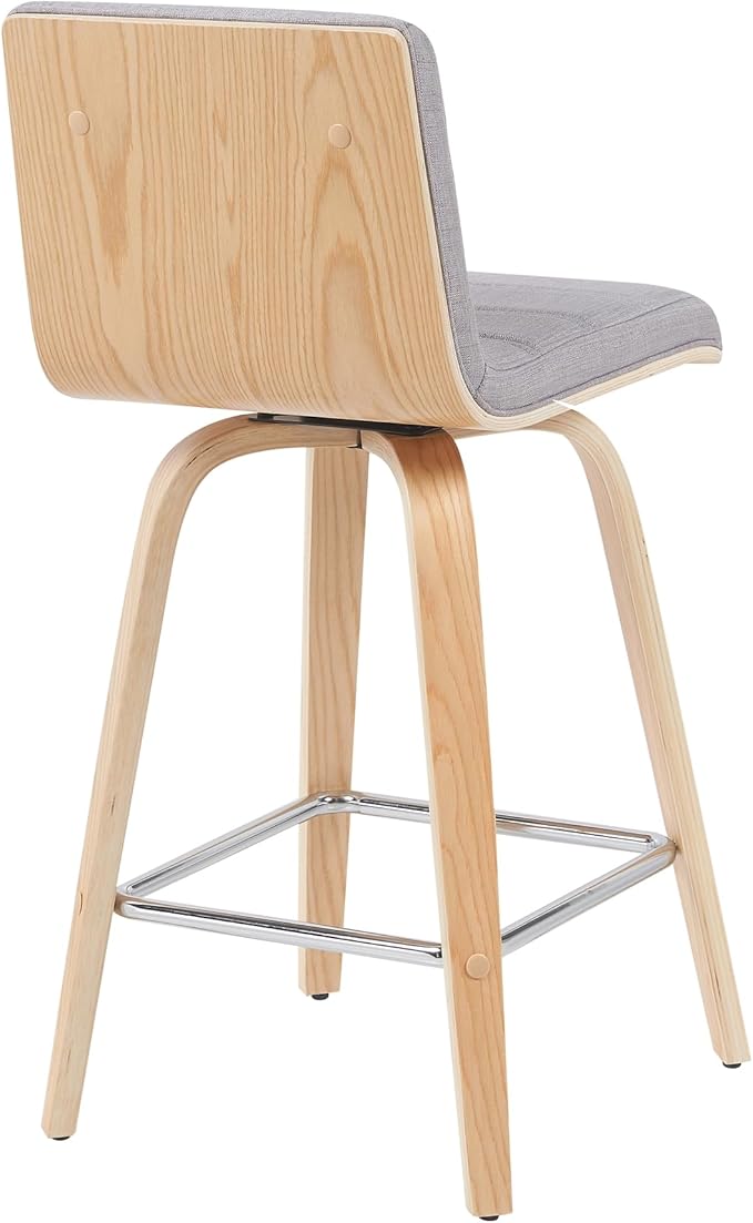 Vienna Modern Counter Height Swivel Bar Stool with Grey Upholstered Seat and Patterned Oak Wood Frame Set of 3