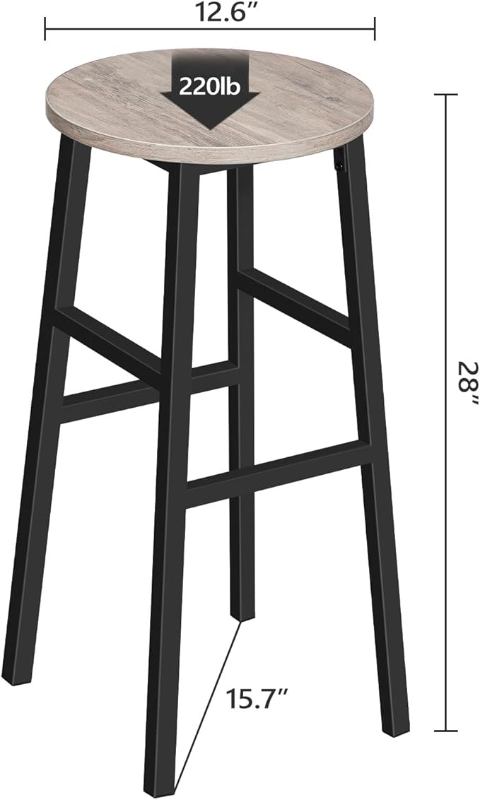 Bar Stools, Set of 2 Round Bar Chairs with Footrest, 28 Inch Kitchen Breakfast Bar Stools, Industrial Stools, Easy Assembly, for Dining Room, Kitchen, Greige BAHG02701