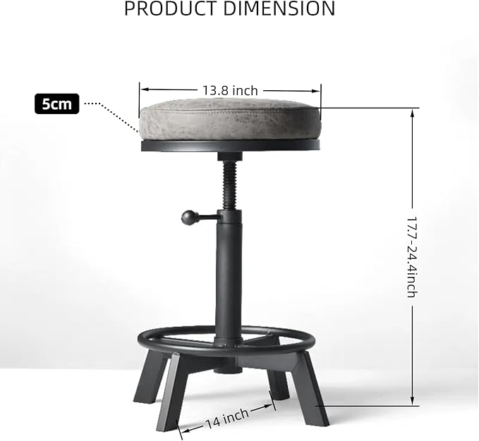 Vintage Bar Stools | Kitchen Island Counter Stool | Swivel Pu Seat | Extra Sitting | Standard Counter Height Adjustable 17-24inch (Set of 2)
