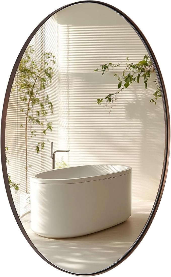 ANDY STAR Bronze Bathroom Mirror, 24x32 Inch Brushed Bronze Oval Mirror for Wall, Modern Bronze Mirror for Bathroom with Stainless Steel Metal Frame, Wall Mount Horizontal or Vertica