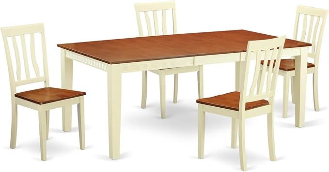 East West Furniture QUAN5-WHI-W 5 Piece Dining Room Furniture Set Includes a Rectangle Wooden Table with Butterfly Leaf and 4 Kitchen Dining Chairs, 40x78 Inch, Buttermilk & Cherry