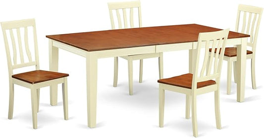 East West Furniture QUAN5-WHI-W 5 Piece Dining Room Furniture Set Includes a Rectangle Wooden Table with Butterfly Leaf and 4 Kitchen Dining Chairs, 40x78 Inch, Buttermilk & Cherry