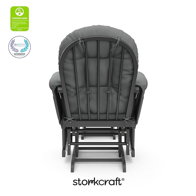 Storkcraft Premium Hoop Glider & Ottoman (Gray/Gray) — GREENGUARD Gold Certified Nursery Glider, Solid Wood Craftsmanship, Smooth-Gliding Nursery Chair and Ottoman, Award-Winning