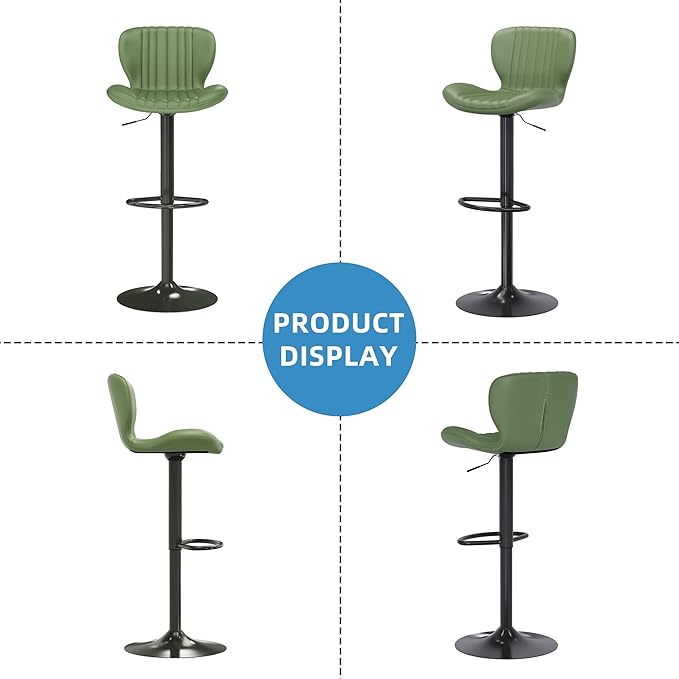 Shintenchi Bar Stools Set of 4 Modern Swivel Bar Chairs, Counter Height Faux Leather Metal Barstools, Upholstered Island Chairs with Back and Footrest, Green