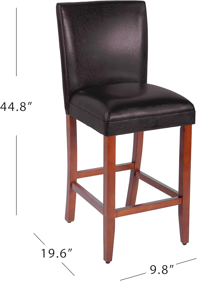 HomePop Home Decor | Classic Counter Height Bar Stools | 29 Inch Bar Stools | Decorative Home Furniture (Dark Brown Faux Leather) Single Pack