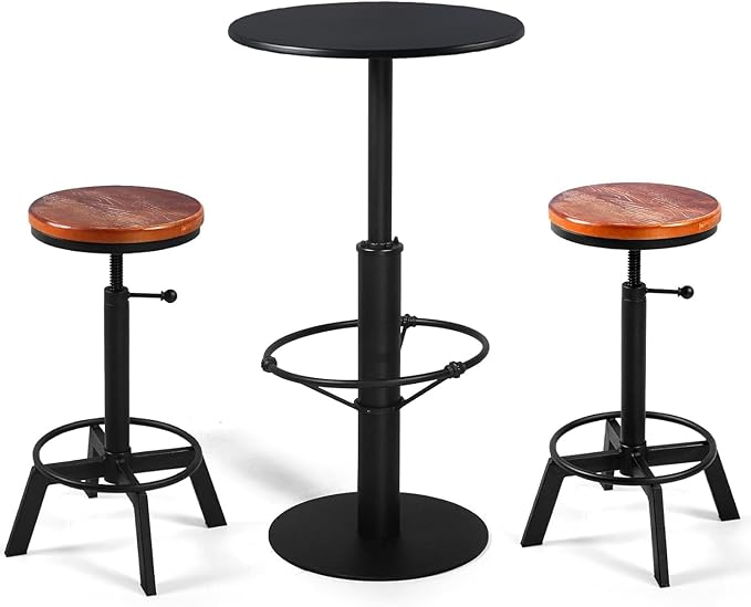 Diwhy Industrial Pub Table 23.6" Iron Round Desktop 37.4" Height Cast Iron Bar Table Black