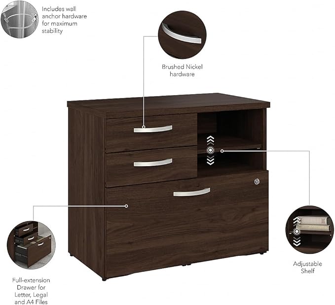 Bush Business Furniture Studio C Office Storage Cabinet with Drawers and Shelves in Black Walnut, Organization for Home or Professional Workspace