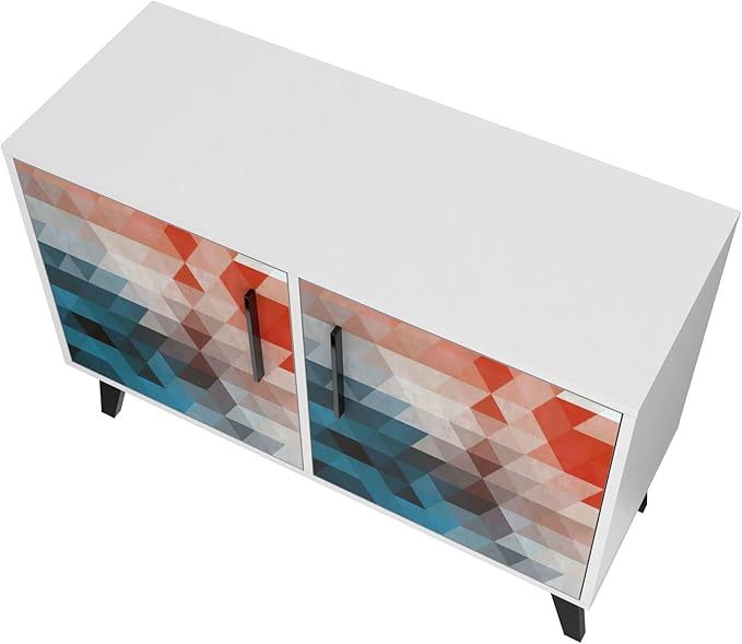 Manhattan Comfort Amsterdam Double Door Side Table with 3 Shelves, 35.43" Wide Storage Cabinet or TV Stand, Mid Century Modern Accent Furniture, Red/Blue