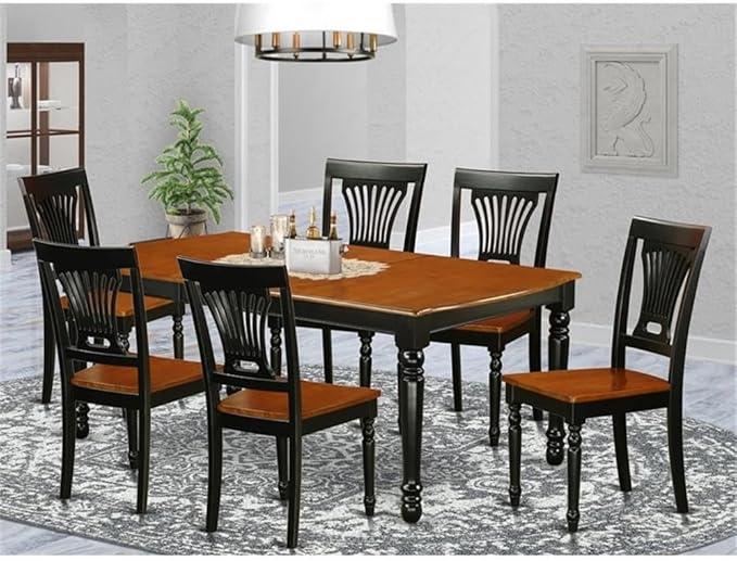 East West Furniture DOPL7-BCH-W 7 Piece Dining Table Set Consist of a Rectangle Dining Room Table with Butterfly Leaf and 6 Wooden Seat Chairs, 42x78 Inch, Black & Cherry