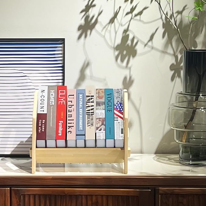 2 Pack Desktop Bookshelf, Stackable Book Organizer with Handle, Storage Rack for CD/Magazine/File Folder, Portable Small Bookshelf for Study, Living Room, Kid's Room, No Nails, Small Size