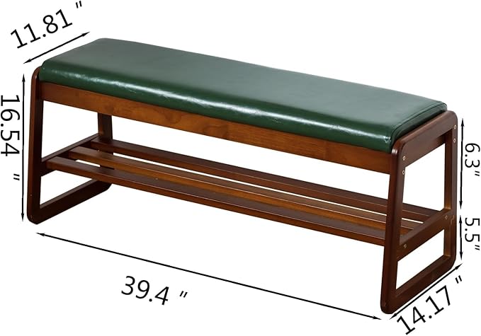 Shoe Rack Bench, Solid Wood Entryway Bench with Flip-Open Storage Box for Entry, Hallway (Green-39.4")