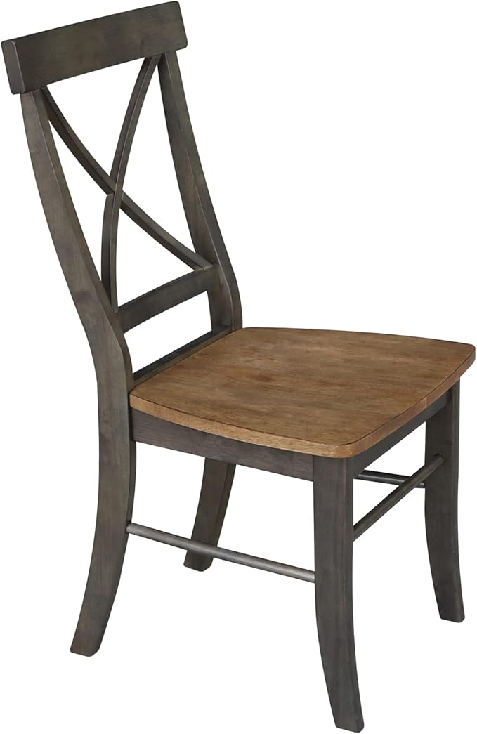 Set of Two X-Back Dining Chairs, Hickory/Washed Coal