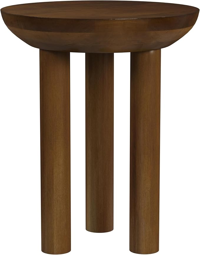 HomePop Walnut Mango Wood 3-Leg End/Side Round Table