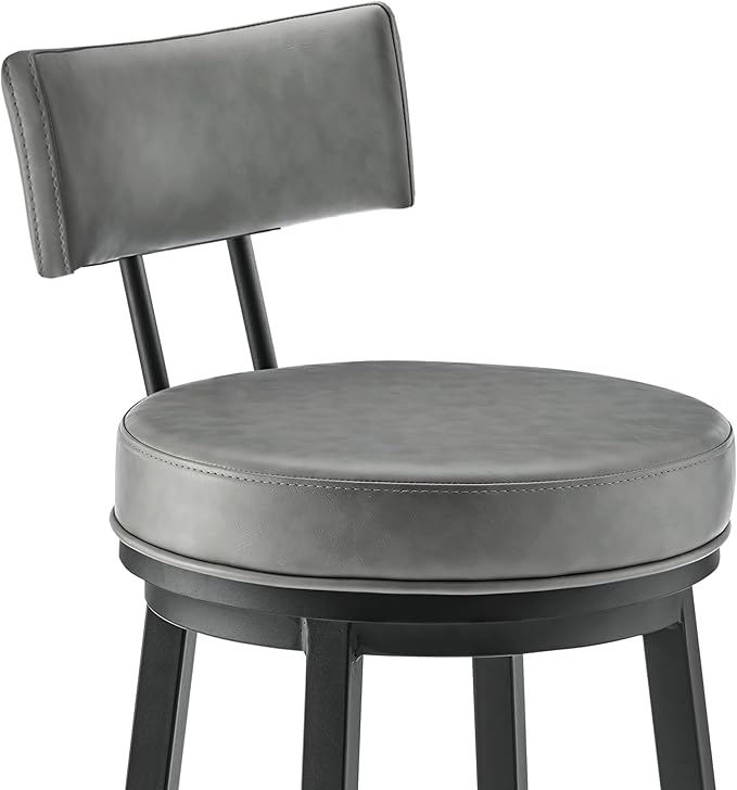 Armen Living Dalza Swivel Counter or Bar Stool in Black Finish with Grey Faux Leather