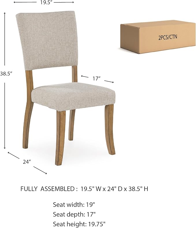 Signature Design by Ashley Rybergston Casual Stain Resistant Upholstered Solid Wood Dining Chair, Set of 2, Beige & Light Brown