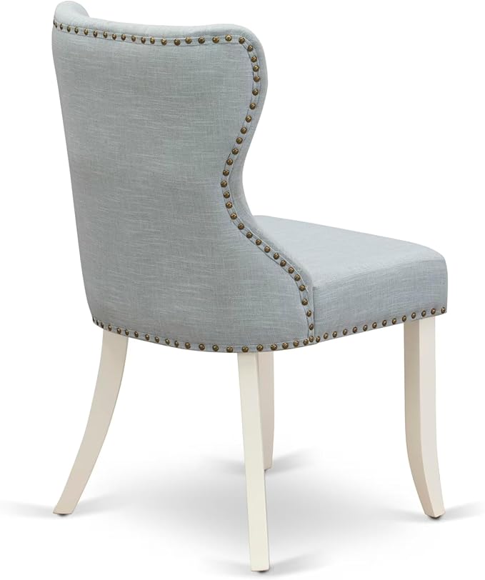 East West Furniture V077SI215-6 6 Piece Dining Table Set Contains a Rectangle Dining Room Table with V-Legs and 4 Baby Blue Linen Fabric Parson Chairs with a Bench, 40x72 Inch, Multi-Color