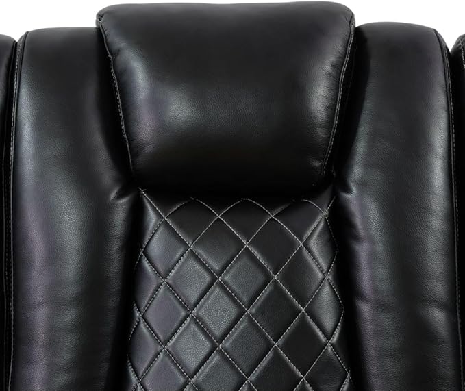Electric Power Recliner Loveseat Set Living Room Furniture, Comfy Home Theater Breathing Leather Seating with USB 2.0 Charging Ports, LED Light Strips, Mid Console and Cupholders (Black)