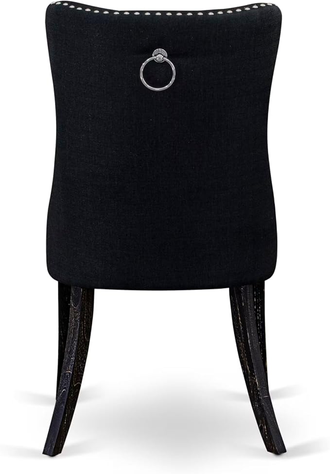 NKDA9-SBB-24-9-pc Dining Room Set Consists of a Rectangular Table and 8 Black Polyester Fabric Dining Chairs with Button Tufted Chair Back - Sand Blasting Black Finish.