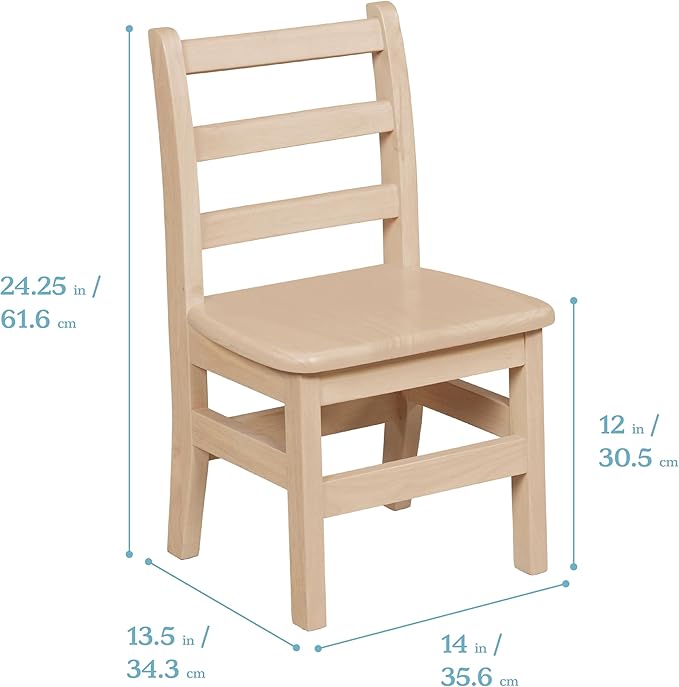 ECR4Kids 24in x 48in Rectangular Hardwood Table and Chair Set, 12in Seat Height, Kids Furniture, Antique White