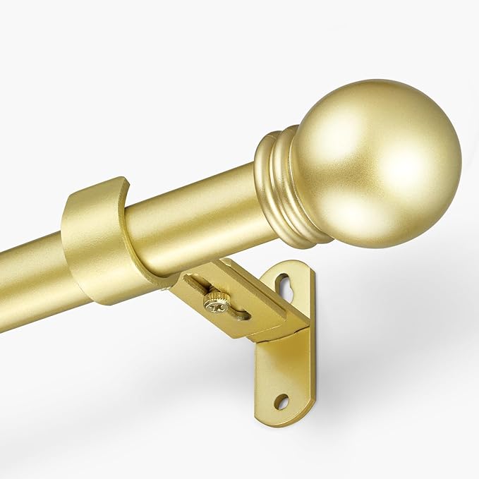 Curtain Rods for Windows 16 to 136 Inches, Curtain Rod Max Adjustable Length of 144 IN, 1" Diameter Drapery Rods Round Finials, Warm Gold, Pack of 1