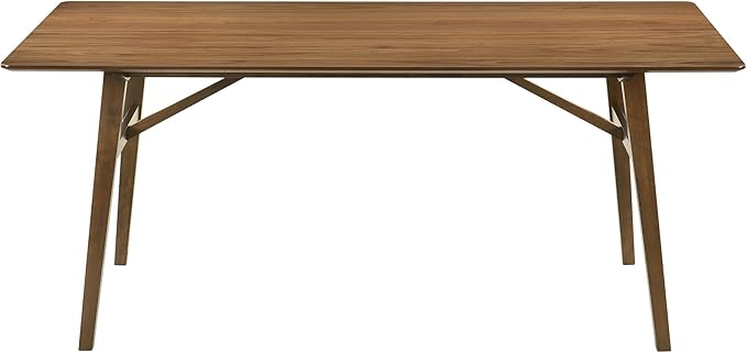 Armen Living Channell Mid Century Modern 5 Piece Walnut Wood Dining Table Set with Benches in Blue Fabric