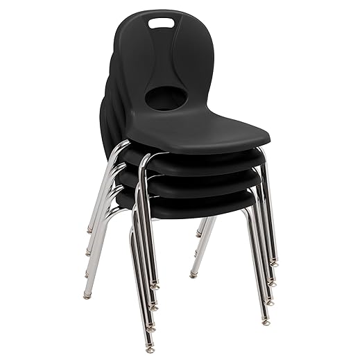 Learniture LNT-118-CSW-BK Learniture Structure Series Stackable School Chairs for Classroom, 18" Seat Height, Black, Pack of 4