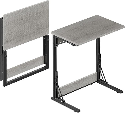 Tatub Folding TV Tray Table Set of 2, 24" Wide C-Shaped End Table for Couches, Small Sofa-Side Laptop Desk with Metal Frame for Living Room, Bedroom, Ivory White