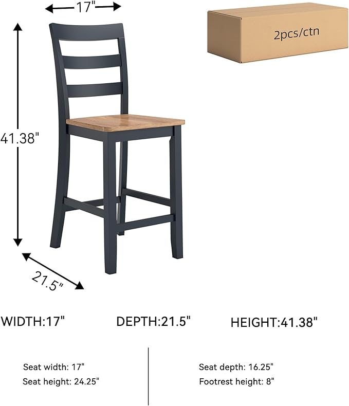 Signature Design by Ashley Gesthaven Solid Wood Frame Counter Height Barstool, Set of 2, Slate Blue/Natural