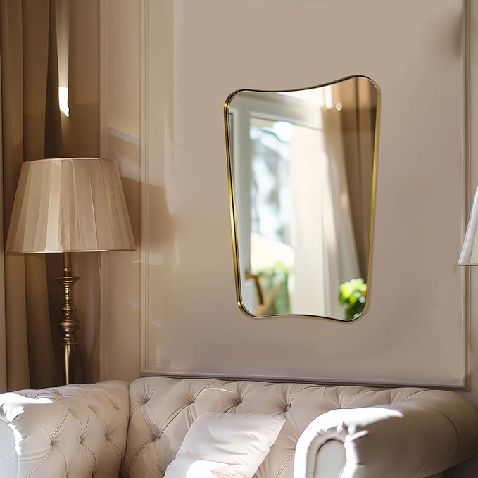24"x32" Bathroom Vanity Mirror, Gold Butterfly Mirror, Brushed Gold Wavy Mirror with Anti-Rust Stainless Steel Frame Wall Mounted Vertical Only