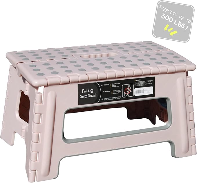 Folding Step Stool - 9" Height - Holds up 300 Lbs Lightweight Foldable Stepping Stool is Sturdy Enough to Support Adults & Safe Enough for Kids. Skid Resistant and Open with one flip