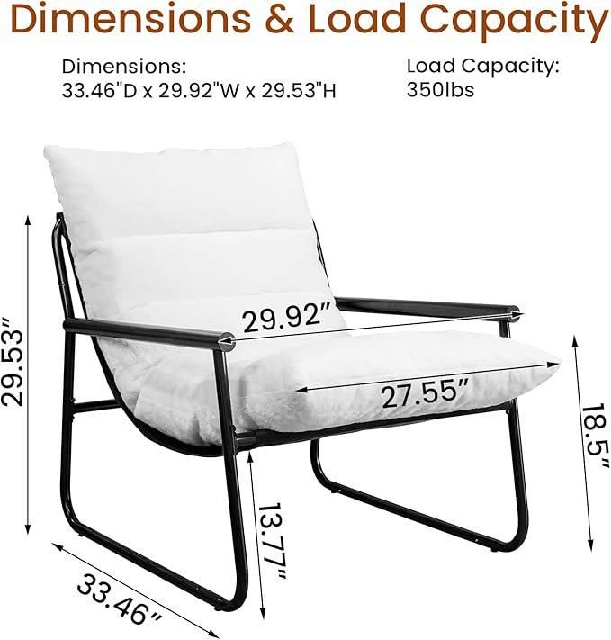 Plush Modern Accent Chair Single Comfy Chair for Bedroom — Ergonomic Lounge Chair with Stylish Upholstery, Space-Saving Design & Easy Assembly White