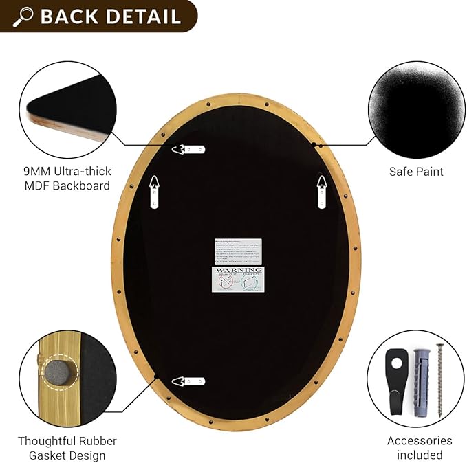 ANDY STAR Gold Oval Mirrors for Bathroom, 24x32 Inch Brushed Gold Stainless Steel Metal Framed Oval Wall Mirror, Modern Brass Vanity Mirror Pill Shaped Mirror