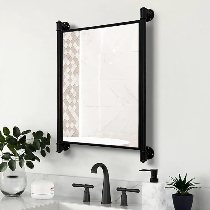 Industrial Pipe Mirror for Bathroom,Rectangle Iron Wall Mirrors for Living Room Bedroom(33 x 23.6 in)