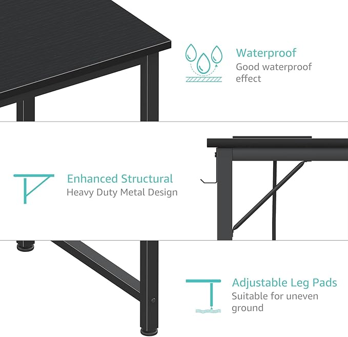 Lufeiya Gaming Desk with Power Outlet, 55 inch Teen Study Table Home Office Work Writing Computer Desks with Charging Station Outlets Built in, Black