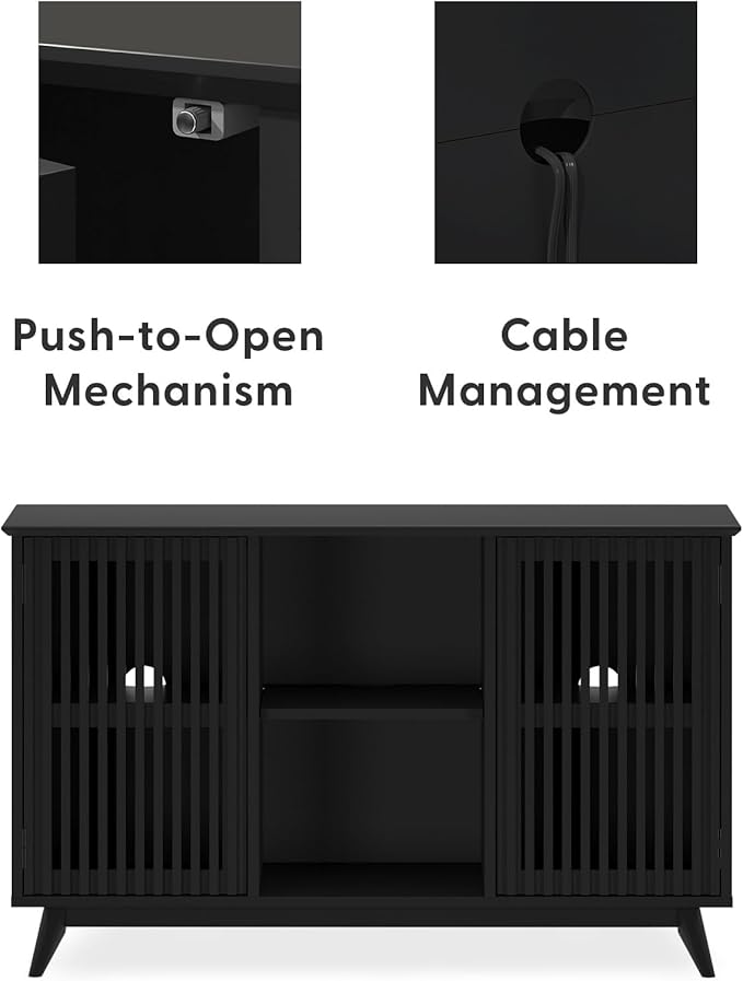 Plank+Beam Mid-Century Modern Wood TV Stand, Solid Wood Entertainment Console with Storage, 49" L x 16" W x 30" H, Black