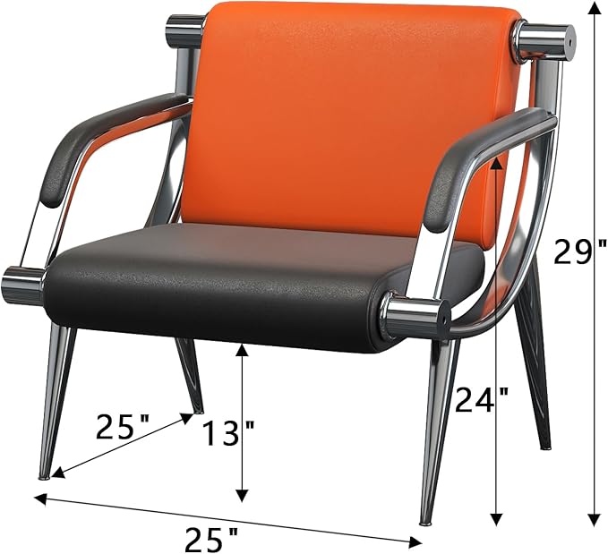 wonline Waiting Room Chair with Armrest PU Leather Office Furniture, Office Guest Seating Lobby Conference Reception Chairs for Airport Clinic Hospital Bank Salon Barber(Orange&Black)