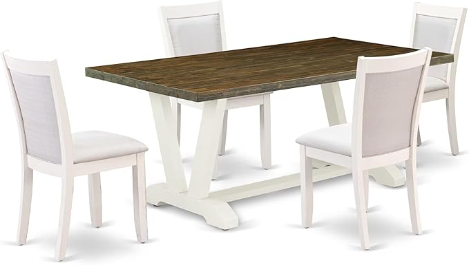 East West Furniture V077MZ001-5 5 Piece Kitchen Table Set for 4 Includes a Rectangle Dining Room Table with V-Legs and 4 Cream Linen Fabric Parsons Dining Chairs, 40x72 Inch, Multi-Color